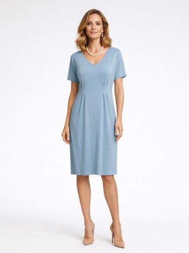 Sukienka z zaszewkami w talii z miękkiej dzianiny niebieska 109