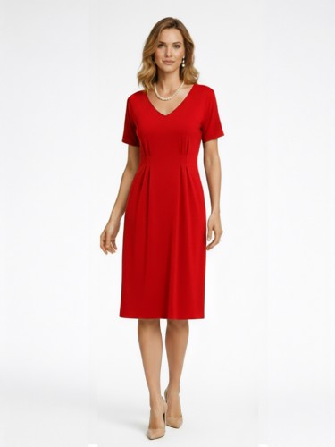 Sukienka z zaszewkami w talii z miękkiej dzianiny czerwona 110