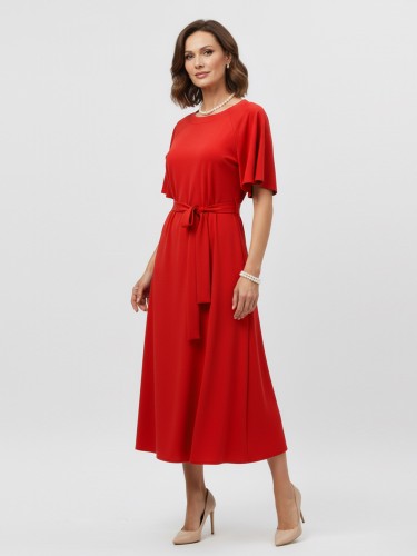 Sukienka midi z paskiem czerwona 674