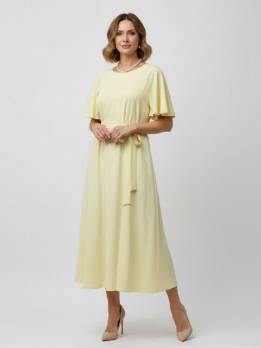 Sukienka midi z paskiem żółta 675