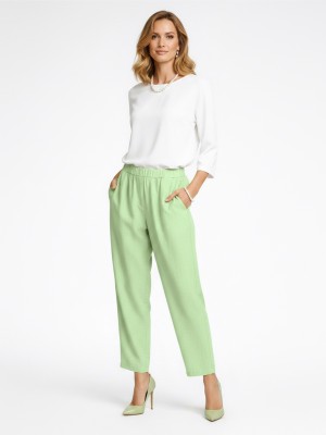 Spodnie z lnu ze zwężanymi nogawkami zielone 0165