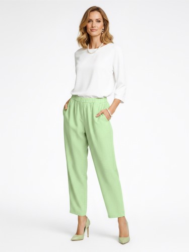 Spodnie z lnu ze zwężanymi nogawkami zielone 0165