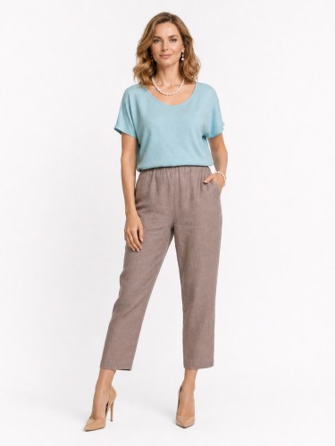 Spodnie z lnu ze zwężanymi nogawkami cappucino 0163