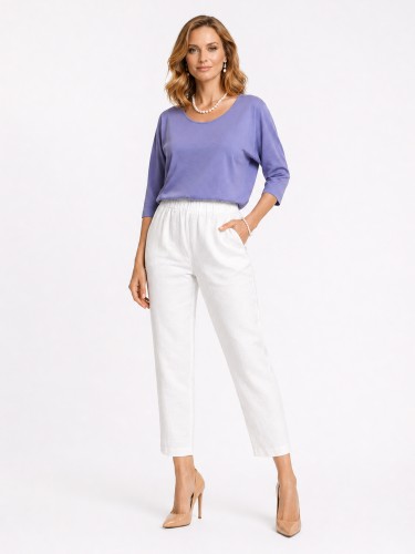 Spodnie z lnu ze zwężanymi nogawkami białe 0162