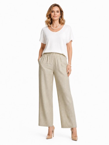 Spodnie z lnu beżowe 0216