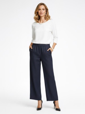 Spodnie z lnu granatowe 0219