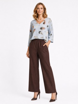 Spodnie z lnu brązowe 0229