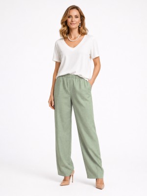 Spodnie z lnu szałwia 0230