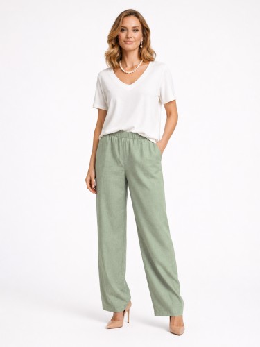 Spodnie z lnu szałwia 0230