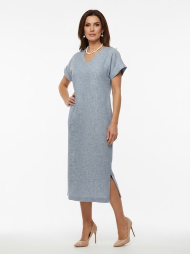 Sukienka kimono z lnem niebieska 682