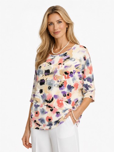 Bluzka kimono oversize, kwiaty akwarela 5088