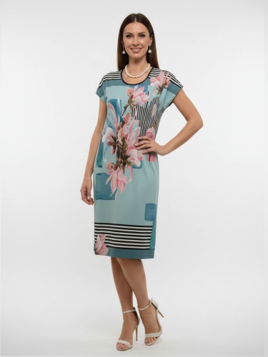 Sukienka kimono z dzianiny z kwiatową kompozycją 345