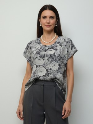 Bluzka kimono z jedwabiu w kwiaty 5271