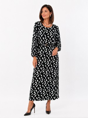 Sukienka maxi w białe kropki czarna 649