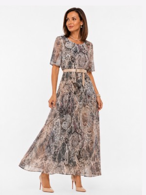 Sukienka maxi we wzór paisley, beż 591
