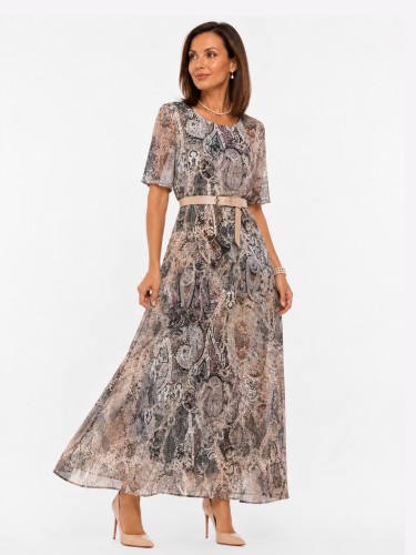 Sukienka maxi we wzór paisley, beż 591