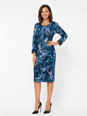 Sukienka kimono z dzianiny w drobny wzór granatowa 359