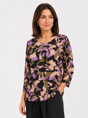 Bluzka kimono w abstrakcyjny wzór fioletowa 6058