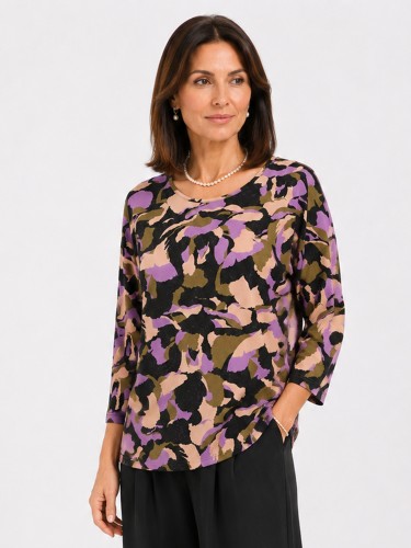 Bluzka kimono w abstrakcyjny wzór fioletowa 6058