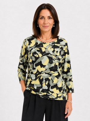 Bluzka kimono w abstrakcyjny wzór żółta 6059
