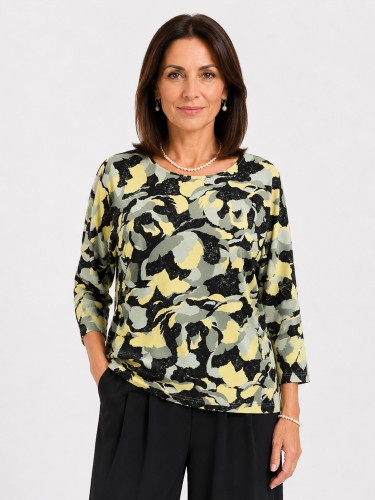 Bluzka kimono w abstrakcyjny wzór żółta 6059