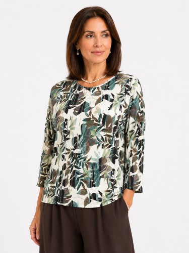 Bluzka kimono w motywy roślinne zielona 6060
