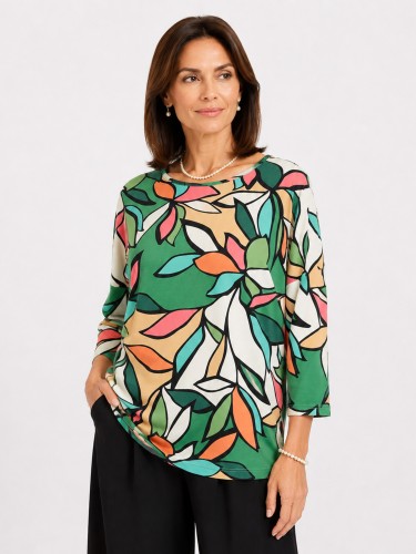 Bluzka kimono w motyw roślinny zielona 6062