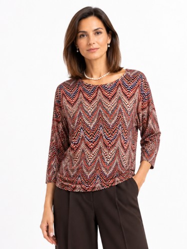 Bluzka kimono w geometryczny wzór bordo 6069