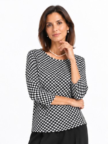 Bluzka kimono w pepitkę czarno-biała 6070