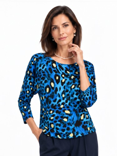 Bluzka kimono w zwierzęcy wzór niebieska 6072