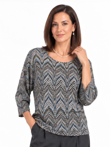 Bluzka kimono w geometryczny wzór szary 6077