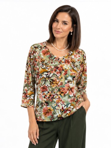 Bluzka kimono w kwiaty oliwka 6122