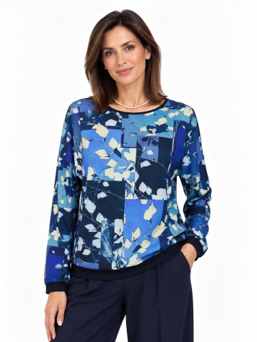 Bluzka kimono ze ściągaczem liście, granat 7115