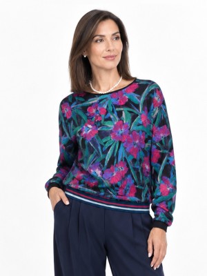 Bluzka kimono ze ściągaczem z kwiatowym wzorem 7113