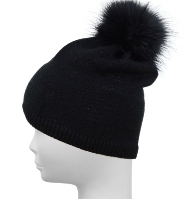 Czapka z błyszczącą przędzą, czarna 037