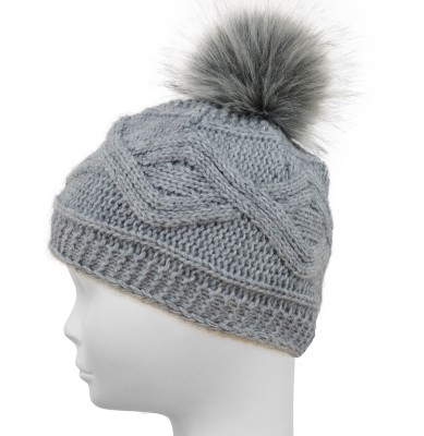 Czapka z ozdobnym splotem, szara 043