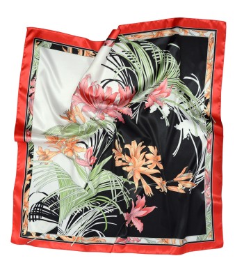 Apaszka w kwiaty z liśćmi ciemnozielona