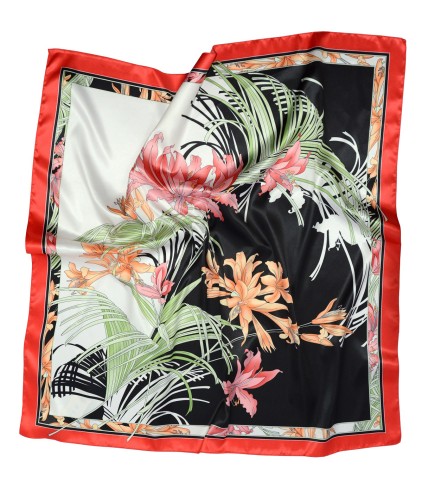 Apaszka w kwiaty z liśćmi ciemnozielona