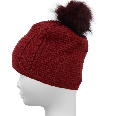 Czapka z ozdobnym splotem, bordowa 041