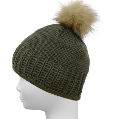 Czapka z pomponem, khaki 044