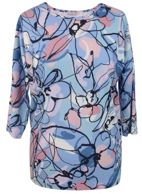 Bluzka kimono w malarskie kwiaty, niebieska 6065