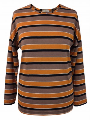 Bluzka w paski z dzianiny swetrowej, brązowa 7078